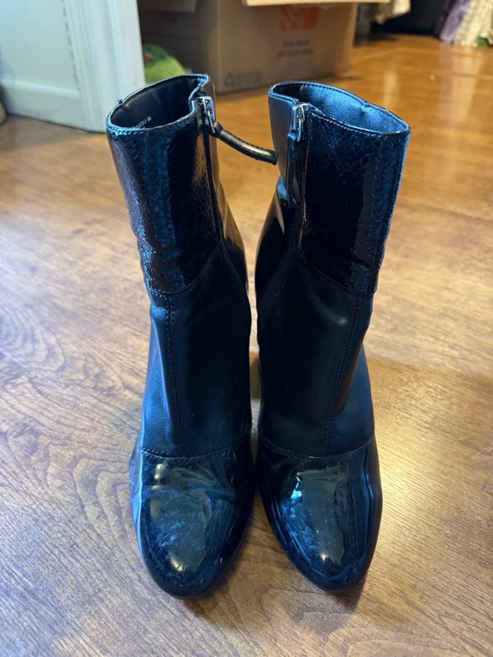 Madden Girl Black Patent Ankle Boots - Women's Fashion Booties